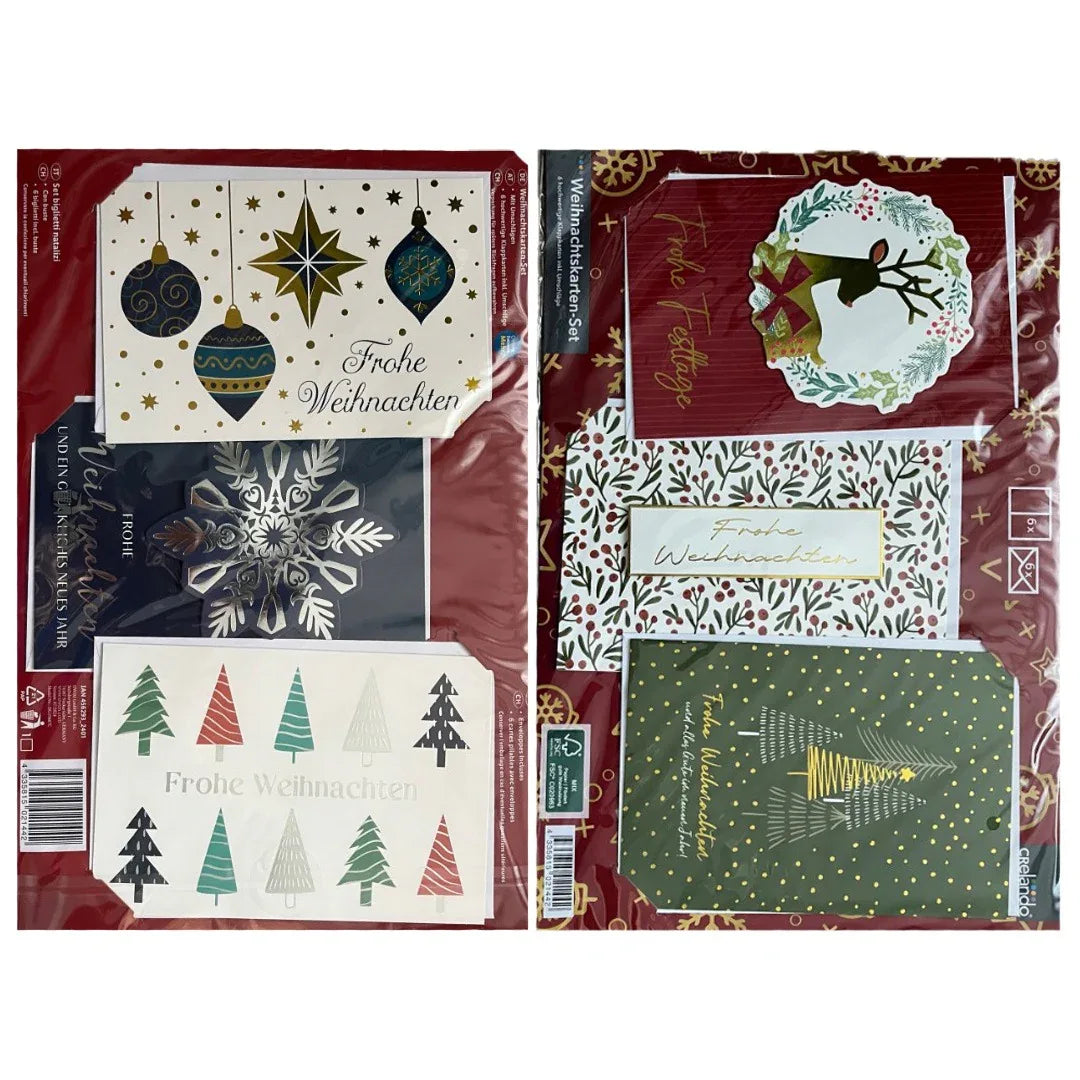 Crelando SET OF 6 CHRISTMAS CARDS PLUS ENVELOPE CHRISTMAS WISHES ( Not English) - Gomix Brands Outlet